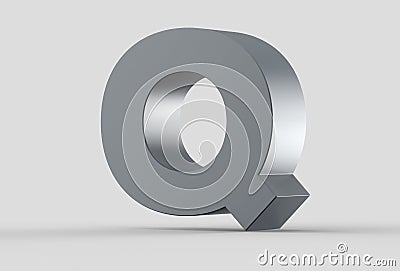 3D extruded uppercase letter Q isolated on soft gray background. Stock Photo