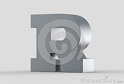 3D extruded uppercase letter R on soft gray background. Stock Photo