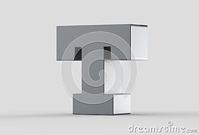 3D extruded uppercase letter T isolated on soft gray background. Stock Photo