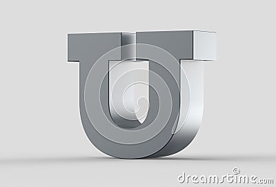 3D extruded uppercase letter U isolated on soft gray background. Stock Photo