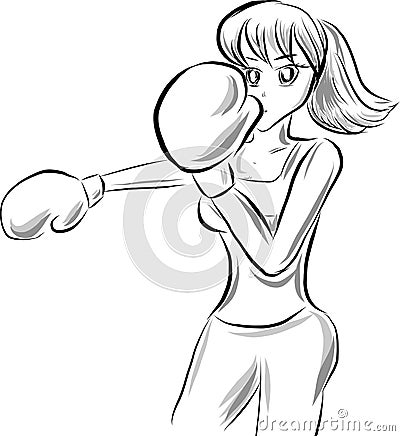 Boxing sketch girl with gloves Stock Photo