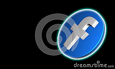 3D Facebook Button Logo in black background. with Copy space. Editorial Stock Photo