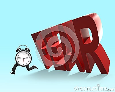 3D falling FEAR word with running clock Stock Photo