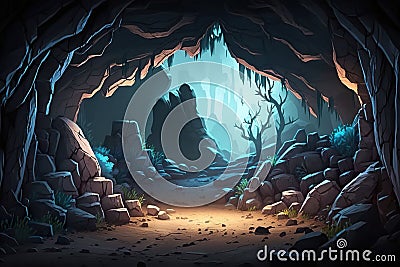 2D fantasy cave in rock background environment for a battle arena mobile game Cartoon Illustration