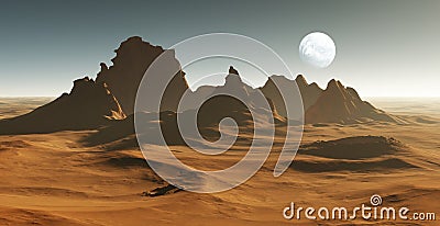 3D Fantasy desert landscape with crater Stock Photo