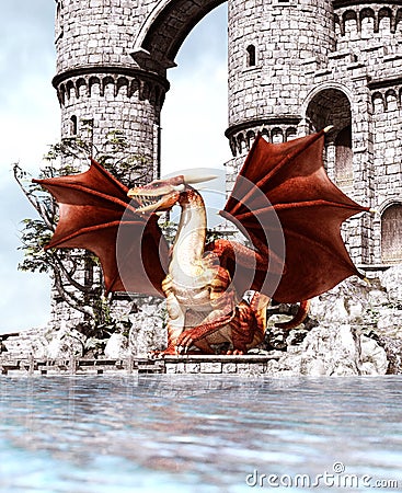 3d Fantasy dragon in mythical island Cartoon Illustration