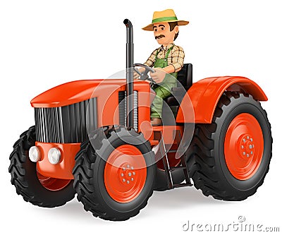 3D Farmer driving a tractor Cartoon Illustration
