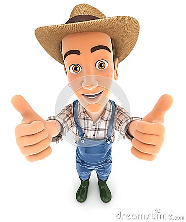 3d farmer thumbs up Cartoon Illustration