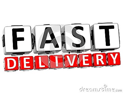 3D Fast Delivery Button Click Here Block Text Stock Photo