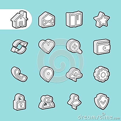 3D Fat Line Icons Vector Illustration