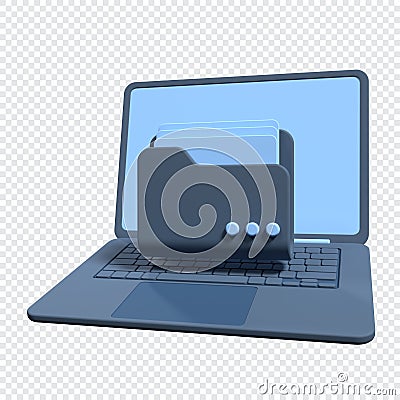 3d file folder on laptop screen. Laptop and files. Document folder. Storage share data. 3d rendering illustration Cartoon Illustration