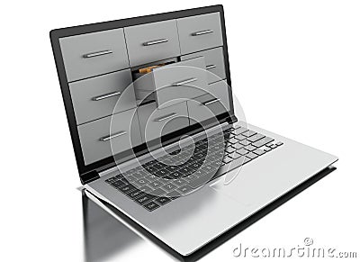 3d Files and folders in laptop Stock Photo