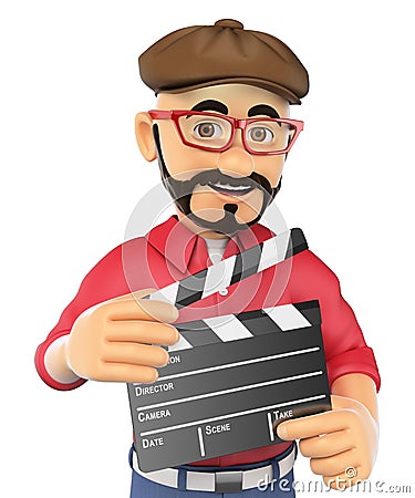 3D Film director with a clapperboard Stock Photo