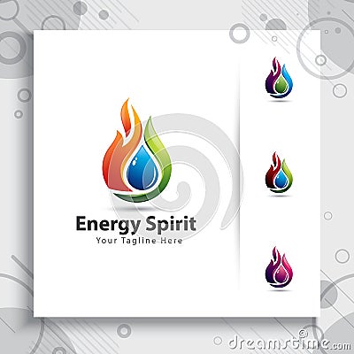3d fire energy spirit vector logo designs for industry company Vector Illustration