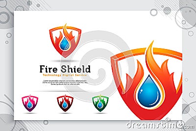 3d fire shield vector logo with modern concept as a symbol of oil and gas , illustration of oil and gas with shield use for icon Vector Illustration