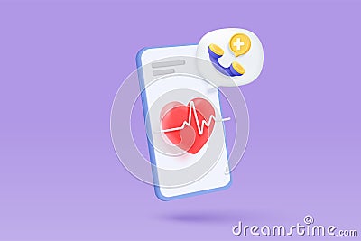 3d first aid medicine and emergency call to hospital for diagnostic health pharmaceutical. Heart checkup online consultation with Vector Illustration