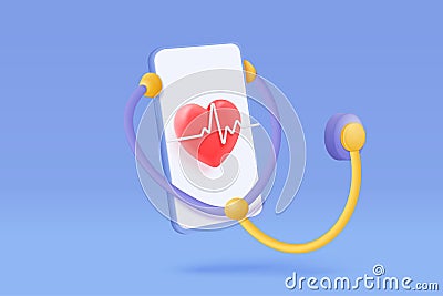 3d first aid medicine and emergency call to hospital for diagnostic health pharmaceutical. Heart checkup online consultation with Vector Illustration