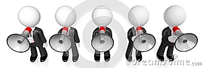 3D businessmen with megaphones Stock Photo