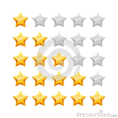3D five stars rating icon set. Vector Illustration