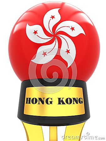 3D Flag of Hong Kong on a pedestal Stock Photo