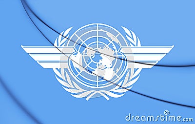 3D Flag of the ICAO. Editorial Stock Photo