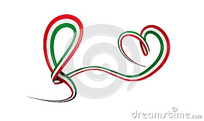 3d Flag Of Kuwait, Heart Shaped, Shiny Wavy Awareness Ribbon On White Background, 3d illustration Stock Photo