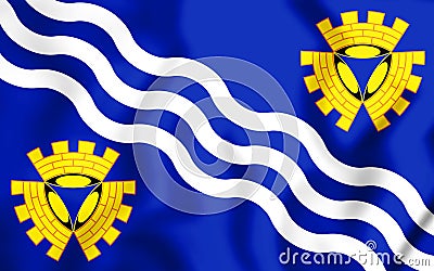 3D Flag of Merseyside county, England. Stock Photo