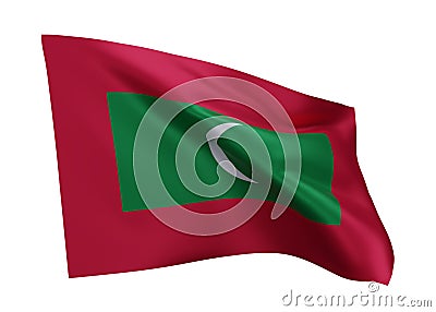 3d flag of Republic of Maldives isolated against white background. 3d rendering Cartoon Illustration