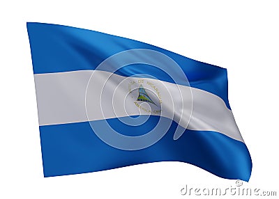 3d flag of Republic of Nicaragua isolated on white background. 3d rendering Cartoon Illustration