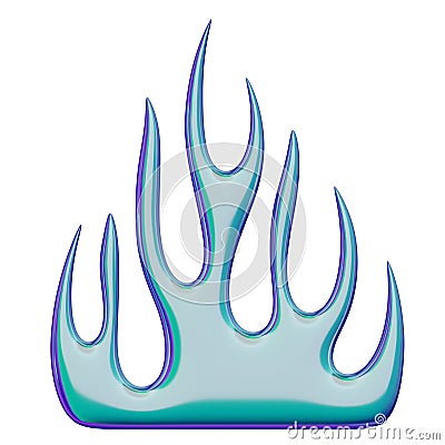 3D flame. Trendy Y2K element. Blue colorful burning fire shape with glossy gradient effect. 3D render. Isolated Cartoon Illustration