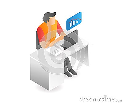 3d flat illustration of stressed man with business going down Cartoon Illustration
