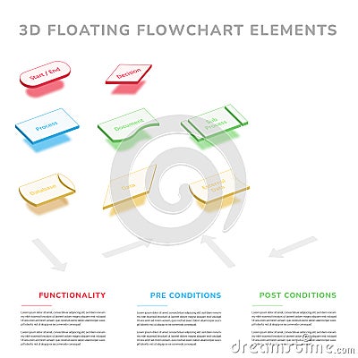 3D Floating flowchart main elements Stock Photo