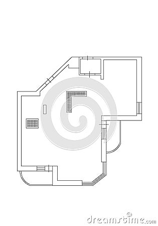 2d floor plan. Black&white floor plan. Floorplan. Floor Plan. Apartment Blueprint with Construction Elements. House Project. Stock Photo