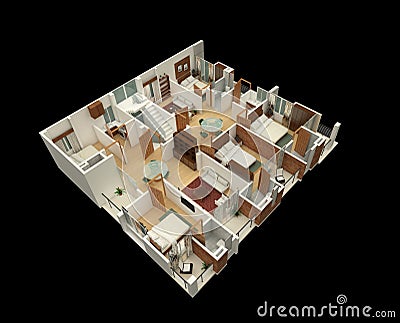 3D Floor Plan of a Residence Stock Photo