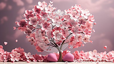 3D Flowers, 3D Heart with flower, happy motherâ€™s day Stock Photo