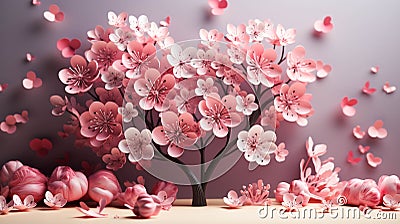 3D Flowers, 3D Heart with flower, happy motherâ€™s day Stock Photo