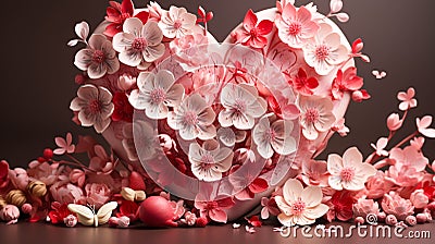 3D Flowers, 3D Heart with flower, happy motherâ€™s day Stock Photo