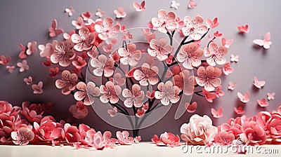 3D Flowers, 3D Heart with flower, happy motherâ€™s day Stock Photo