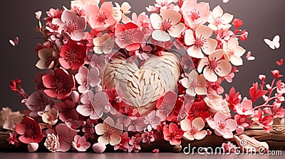 3D Flowers, 3D Heart with flower, happy motherâ€™s day Stock Photo