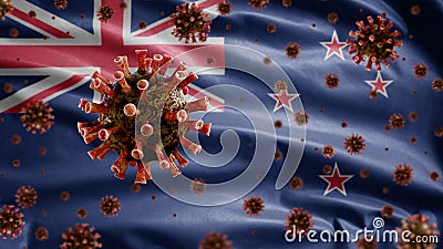 3D, Flu coronavirus over New Zealander flag. New Zealand and pandemic Covid 19 Stock Photo