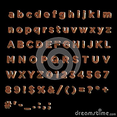 3D Font painted red fainted wood- Full Alphabet wood- Full Alphabet Stock Photo