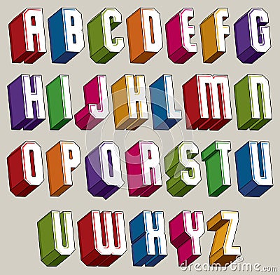 3d font, vector bold and heavy letters, geometric three-dimensional al Vector Illustration