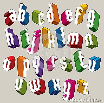 3d font, vector colorful letters, geometric three-dimensional alphabet Vector Illustration