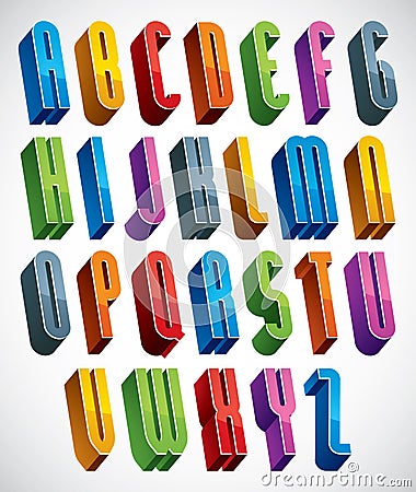 3d font, vector tall thin letters. Vector Illustration