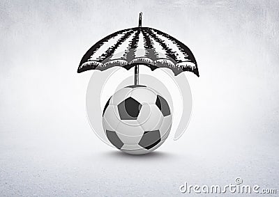 3D Football with umbrella drawings on white background Stock Photo