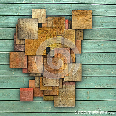 3d fragmented multiple color square tile grunge pattern backdrop Stock Photo