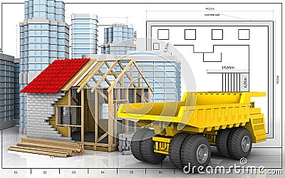 3d of frame house Cartoon Illustration