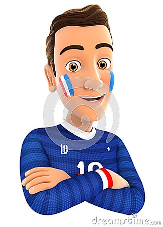 3d french soccer fan with arms crossed Stock Photo