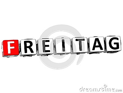 3D Friday In German Language Button Click Here Block Text Stock Photo