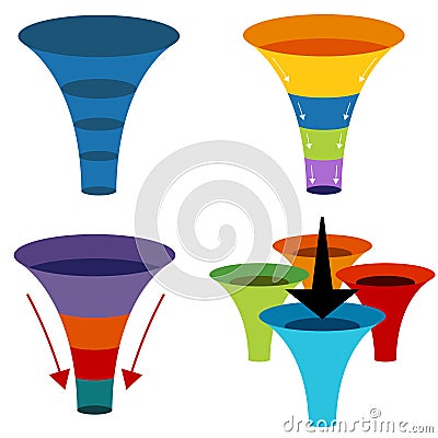 3d Funnel Charts Vector Illustration